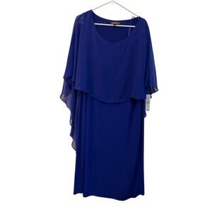 Glamour Nights Chiffon Sheer Sleeveless Dress Womens Size 16W Royal Blue NWT